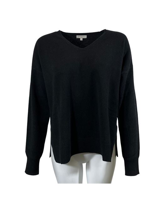 WOMEN'S V-NECK SWEATER ASYMMETRICAL CUT WITH SIDE SLITS BLACK ESSENTIEL STUDIO | LMD040NERO